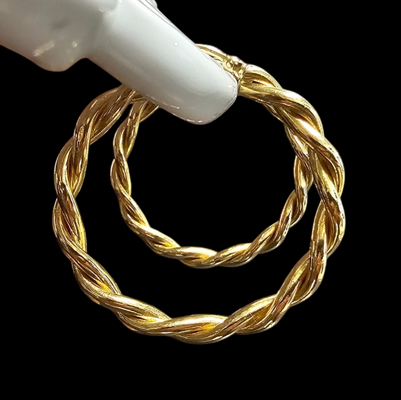 Vintage 14k Gold Twisted Rope Hoop Earrings 40mm - Picture 7 of 16